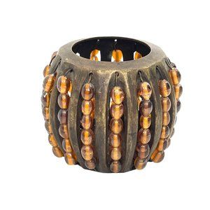 0676A- Handmade Brass Beads Votive Candle Holder India Luminary Teal light Round